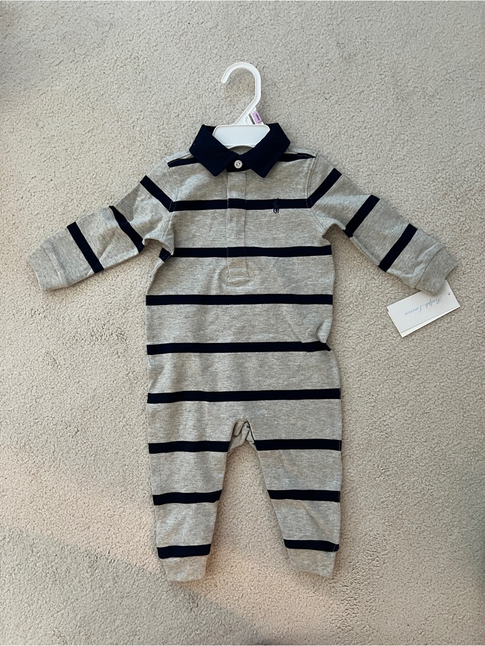 Ralph Lauren Baby Boy Striped Cotton Jersey Rugby Coverall 9 Months NWT